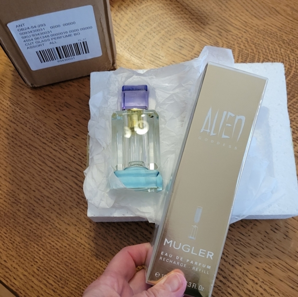 Bundle - Mugler Alien Godess Perfume & Anthropolohie Cut Glass Perfume Bottle